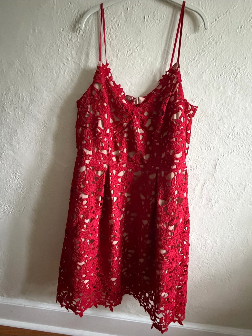 City Chic Red Crochet Lace Mini Dress with Spaghetti Straps